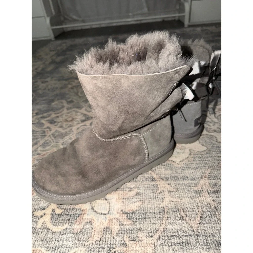 UGG Bailey Bow Gray Fur Boots